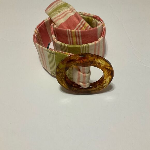 Eliza B Preppy Fabric Striped Belt with Slide Tortoise Shell Buckle, Small - Picture 3 of 8